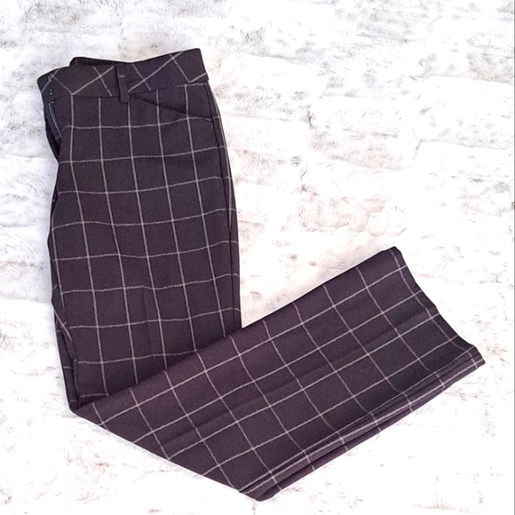 Express Editor black white plaid flat front Office straight leg Pants. Size 4S. - Picture 1 of 6